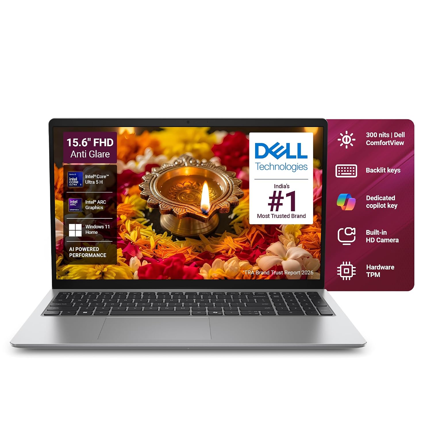 DELL 15 Inspiron Intel Core Ultra 5 225H - (8 GB/512 GB SSD/Windows 11 Home) 15 D15260 Thin and Light Laptop (15.6 inch, Platinum Silver, With MS Office) product image