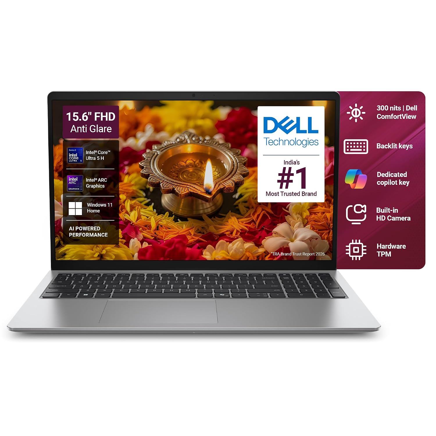 DELL 15 Inspiron Intel Core Ultra 5 225H - (16 GB/512 GB SSD/Windows 11 Home) 15 D15260 Thin and Light Laptop (15.6 inch, Platinum Silver, With MS Office) product image